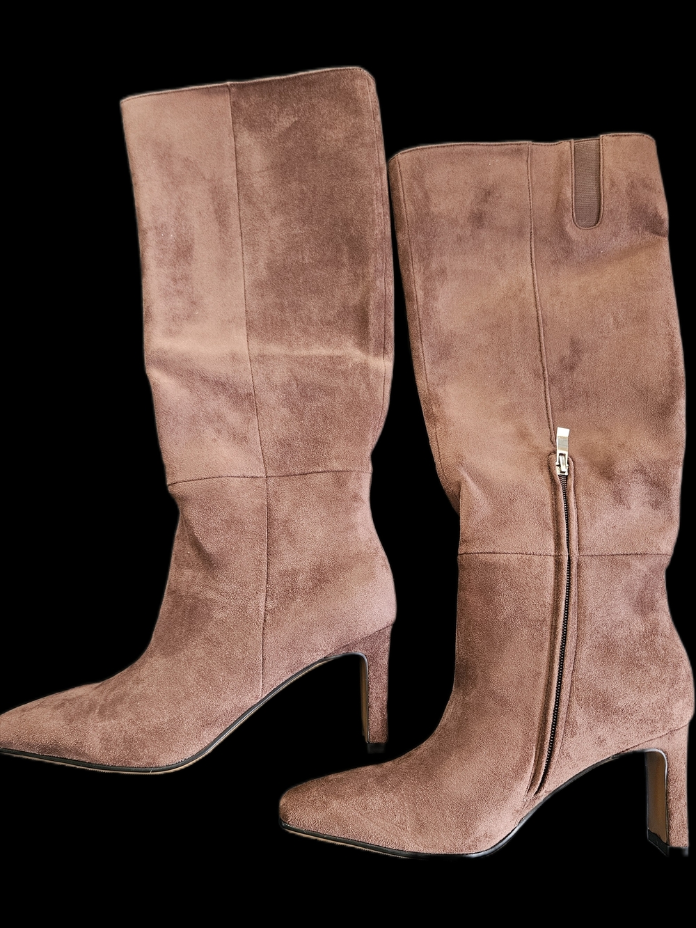 Women's Taupe Suede Mid-Heel Knee Boots SIZE 7.5
